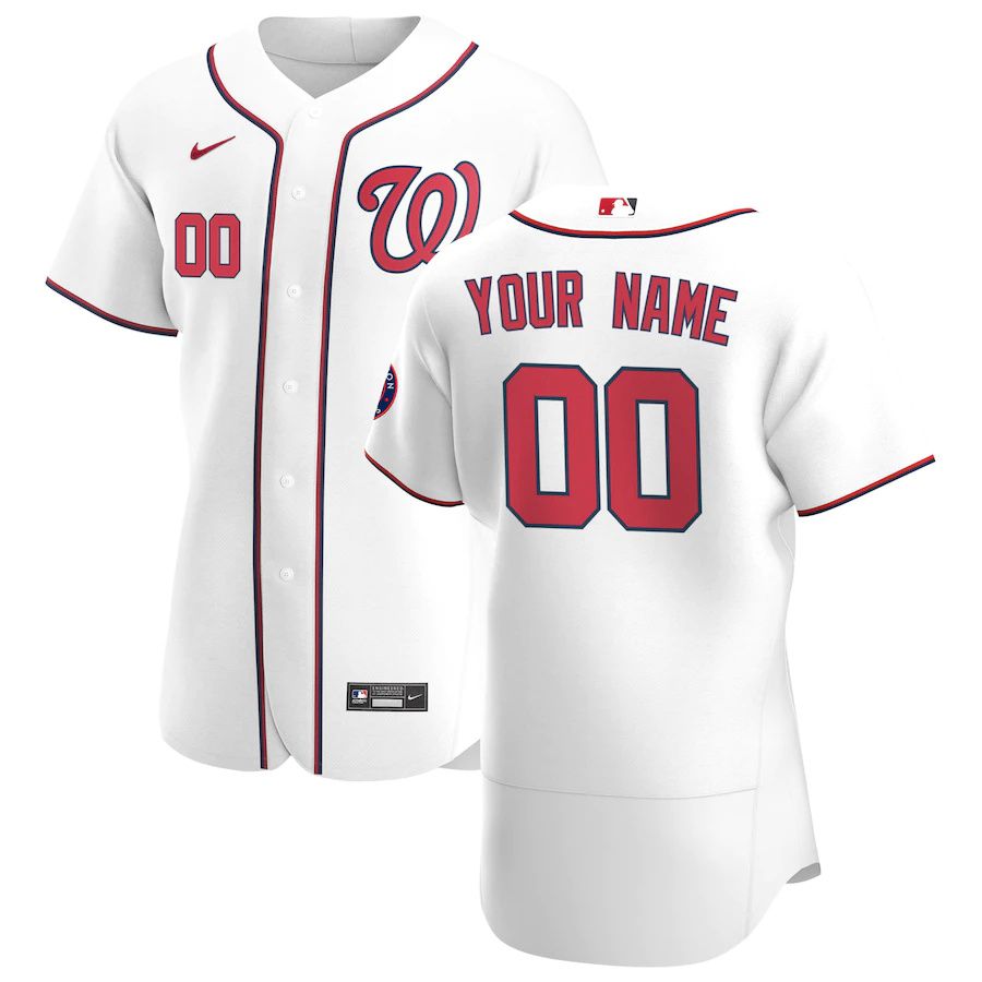 Mens Washington Nationals Nike White Home Authentic Custom Patch MLB Jerseys->customized mlb jersey->Custom Jersey